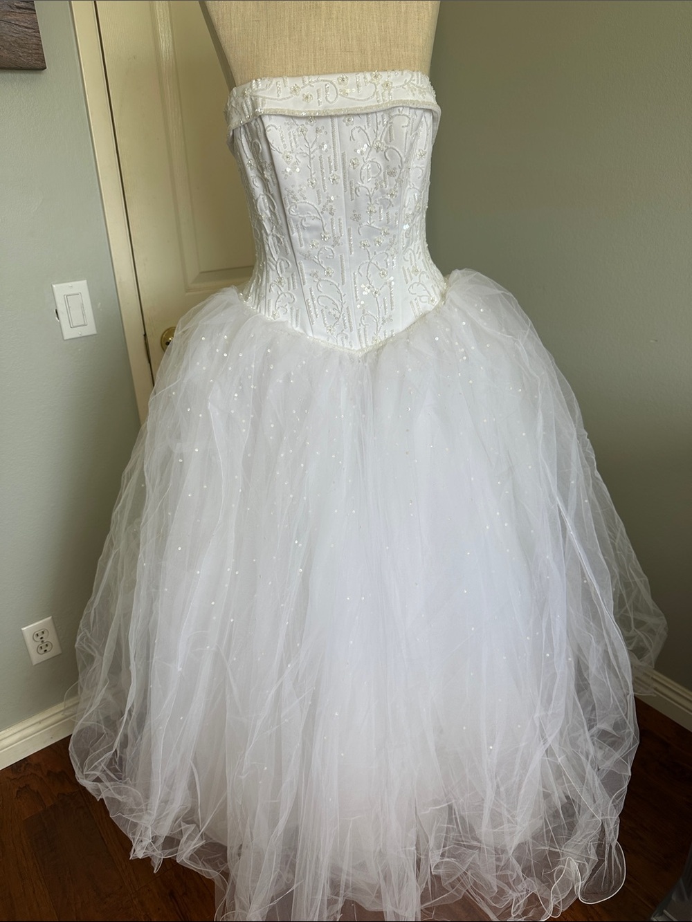 David's Bridal White Sparkling Tulle Ball Skirt